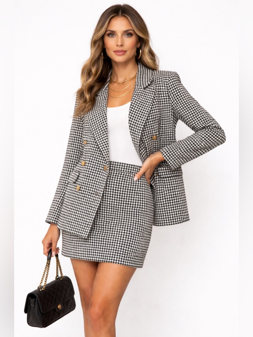Blazer & Skirt Set - Black & White